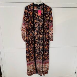 Angie Black Floral Crochet Maxi Kimono Size Small